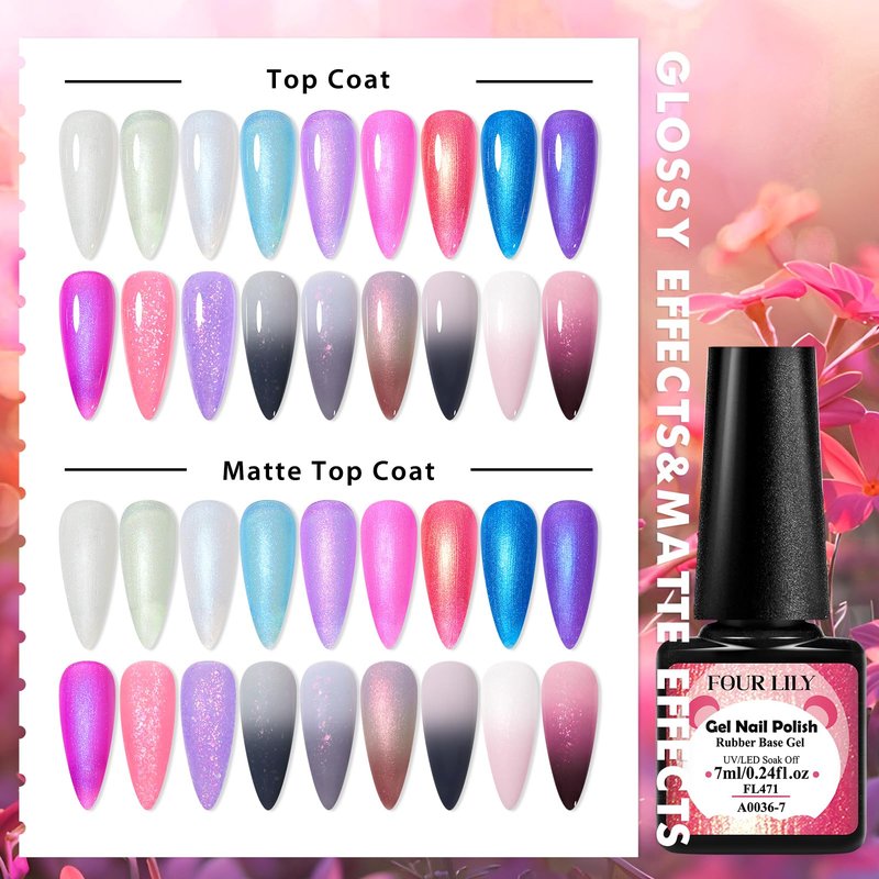 Four Lily 18 Colors Rubber Base Gel Set, Pearlescent Rubber Base Gel Polish for Nails Color Changing Builder Base Nail Gel Brocade 2-in-1 Soak Off Base Gel Nail Strengthener Gifts for Women
