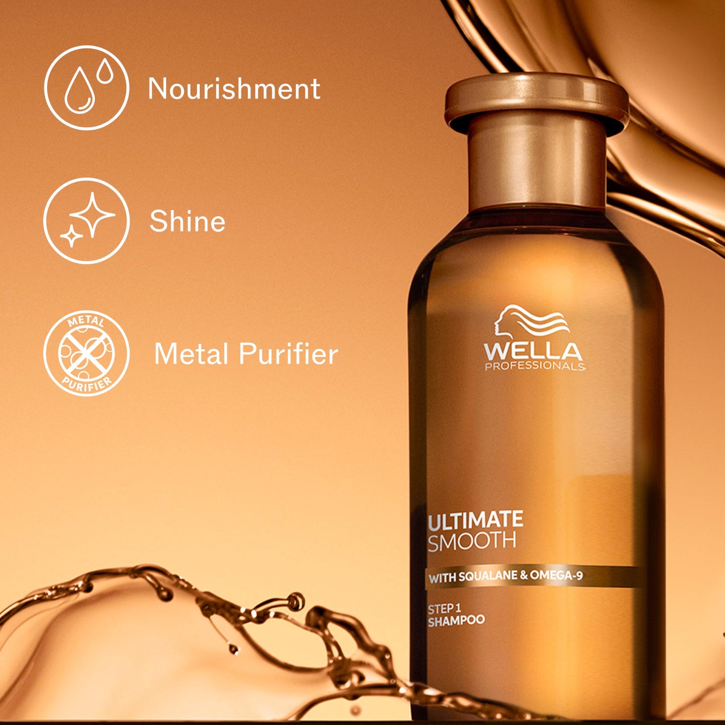 Wella Professionals ULTIMATE SMOOTH Shampoo for Dry, Dull & Frizzy Hair | With Squalane & Omega 9 | 8.4 Fl Oz