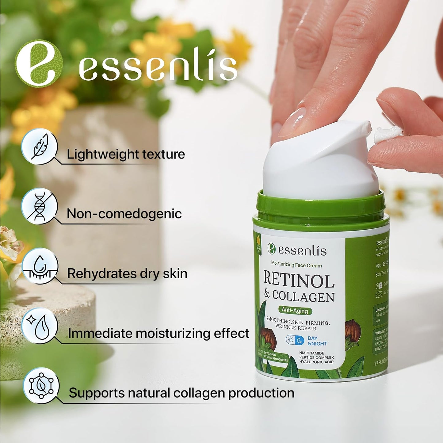 Retinol Cream for Face - Anti-Aging Moisturizer with Collagen & Hyaluronic Acid | Day & Night Use for All Skin Types
