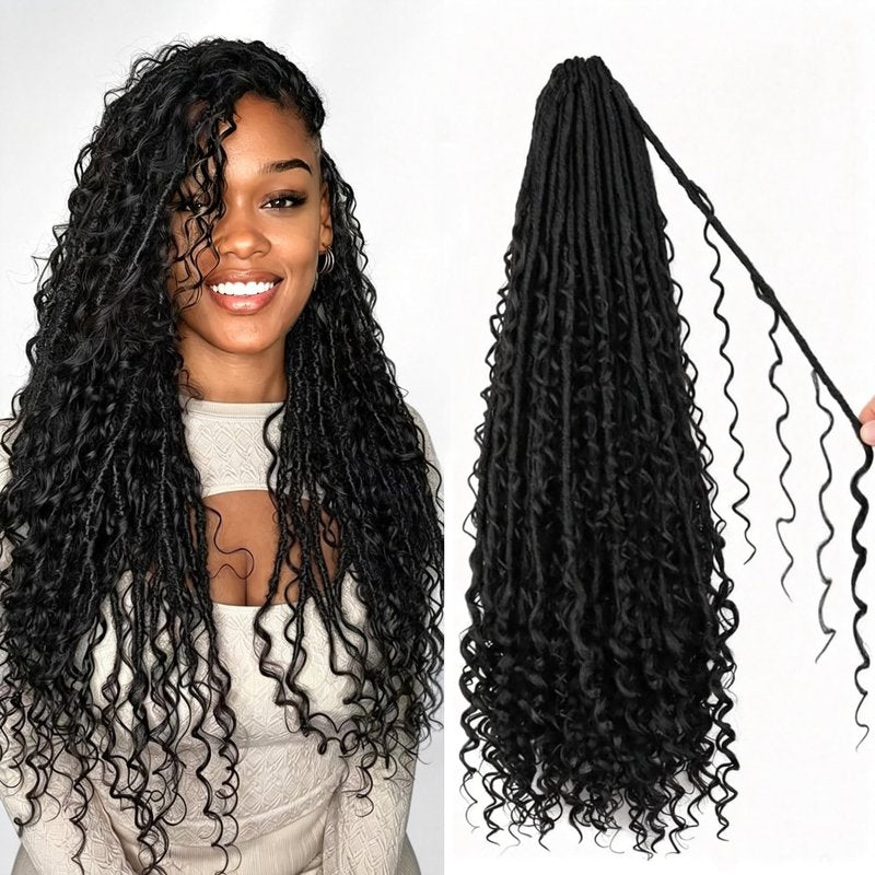 Boho Faux Locs Crochet Hair 24 Inch 8 Packs Soft Locs Curly Ends Bohemian Goddess Locs Crochet Hair for Black Women (1B, 24 Inch(pack of 8))