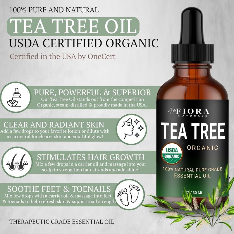 Pure Organic Tea Tree Essential Oil - Therapeutic Grade for Skin, Hair & Acne | 1 fl oz