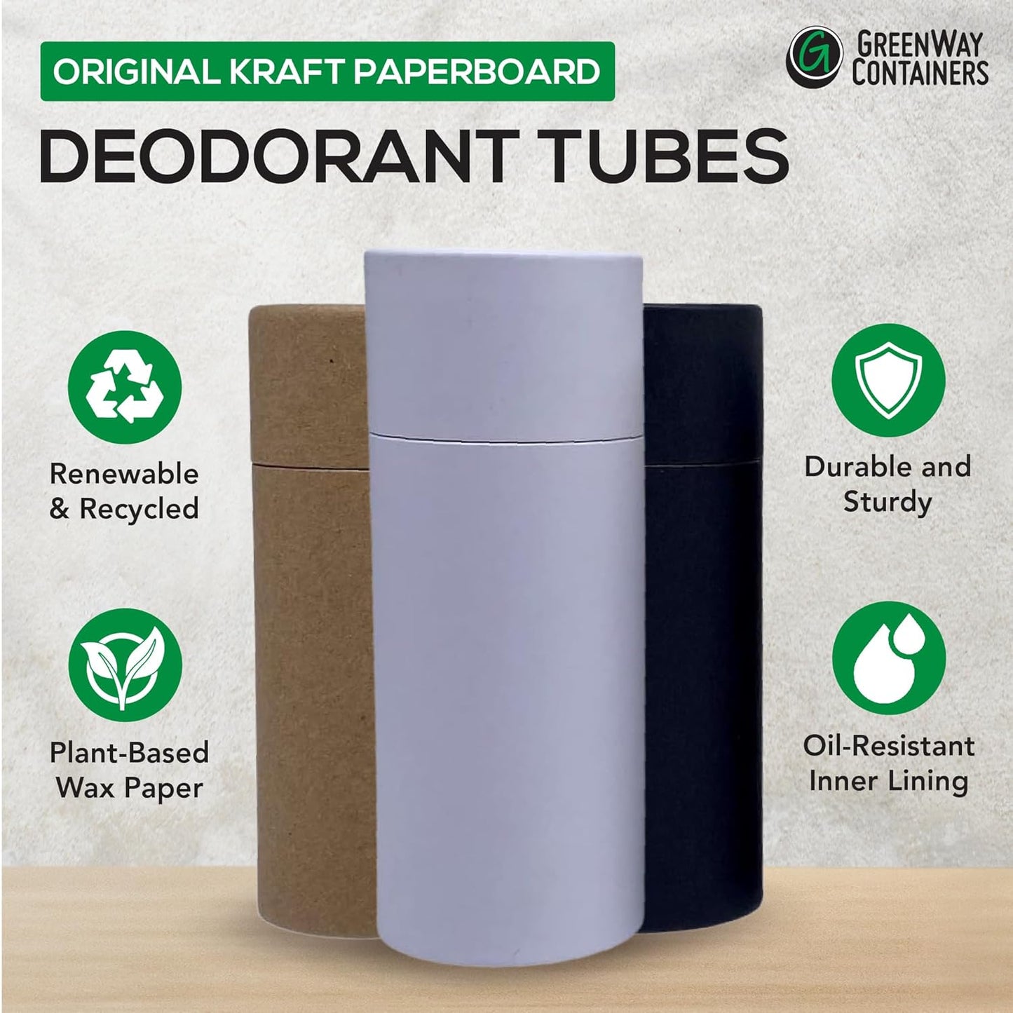 Kraft Paperboard Deodorant Tubes - 2.5oz Refillable Solid Perfume Containers | 25 Pack, Black