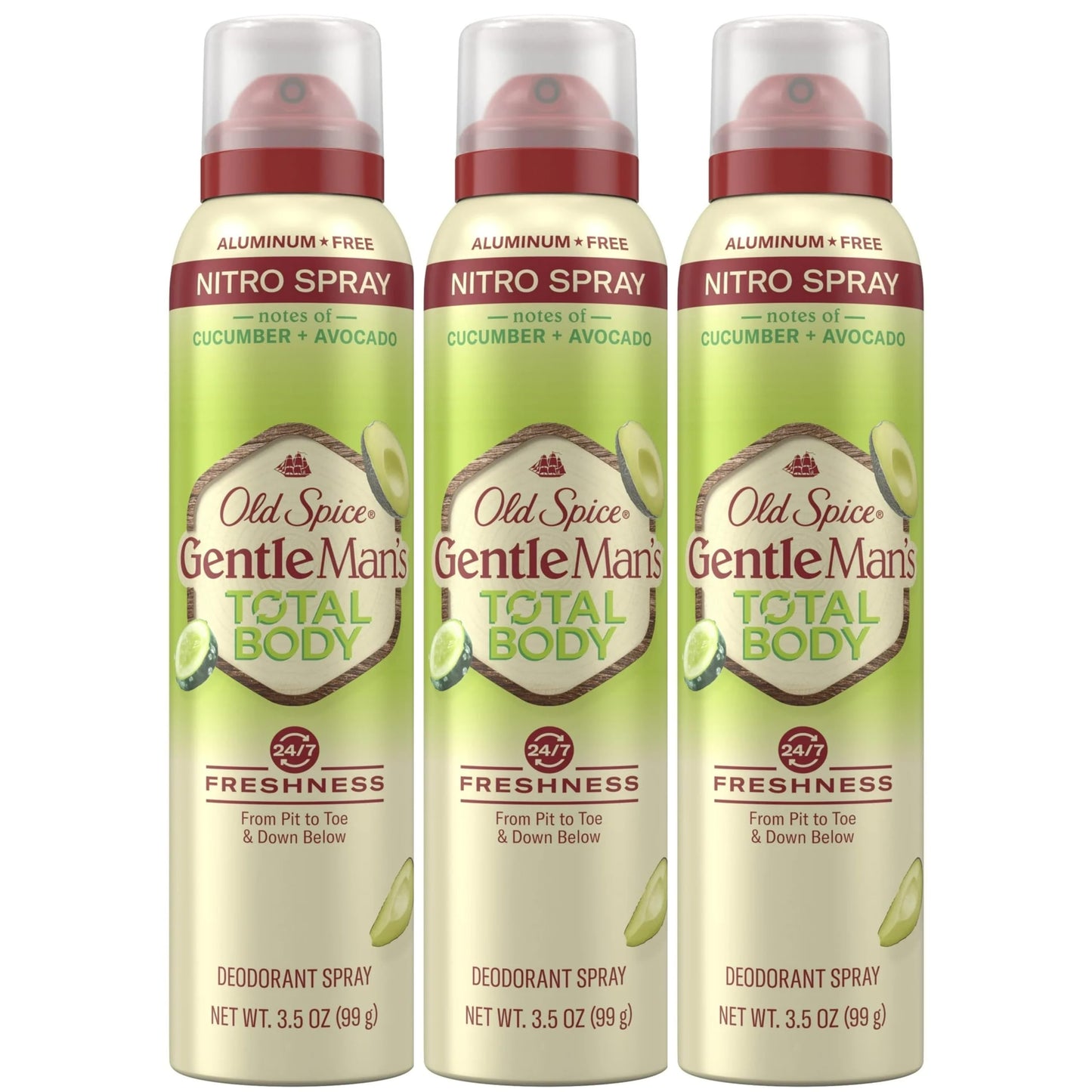 Old Spice Whole Body Deodorant Spray for Men, Aluminum Free, Cucumber + Avocado Scent, 24/7 Odor Protection, 24/7 Lasting Freshness, Safe to Use All Over, 3.5 oz (Pack Of 3)