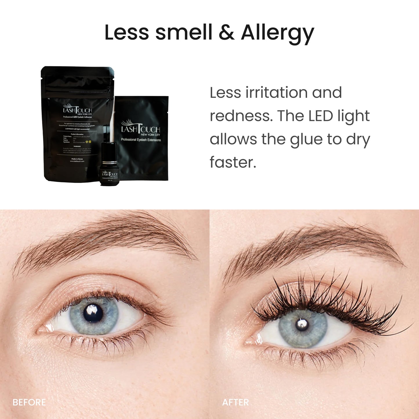 LASHTOUCH LED UV Gel Eyelash Extension Adhesive 5ml / Black LED Gel Lash Glue with LED Lamp Curing/Retention up to 10 Weeks/The Best Eyelash Salon in New York Designed