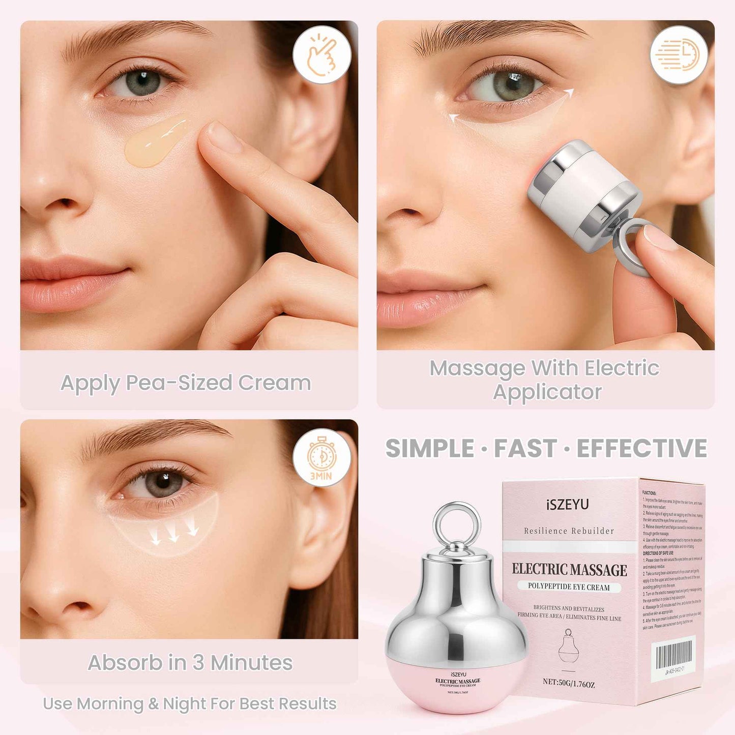 iSZEYU Pro Xylane Electric Massage Eye Cream with Red Light Applicator Therapy, Polypeptide Vibrating Firming or Anti Wrinkle