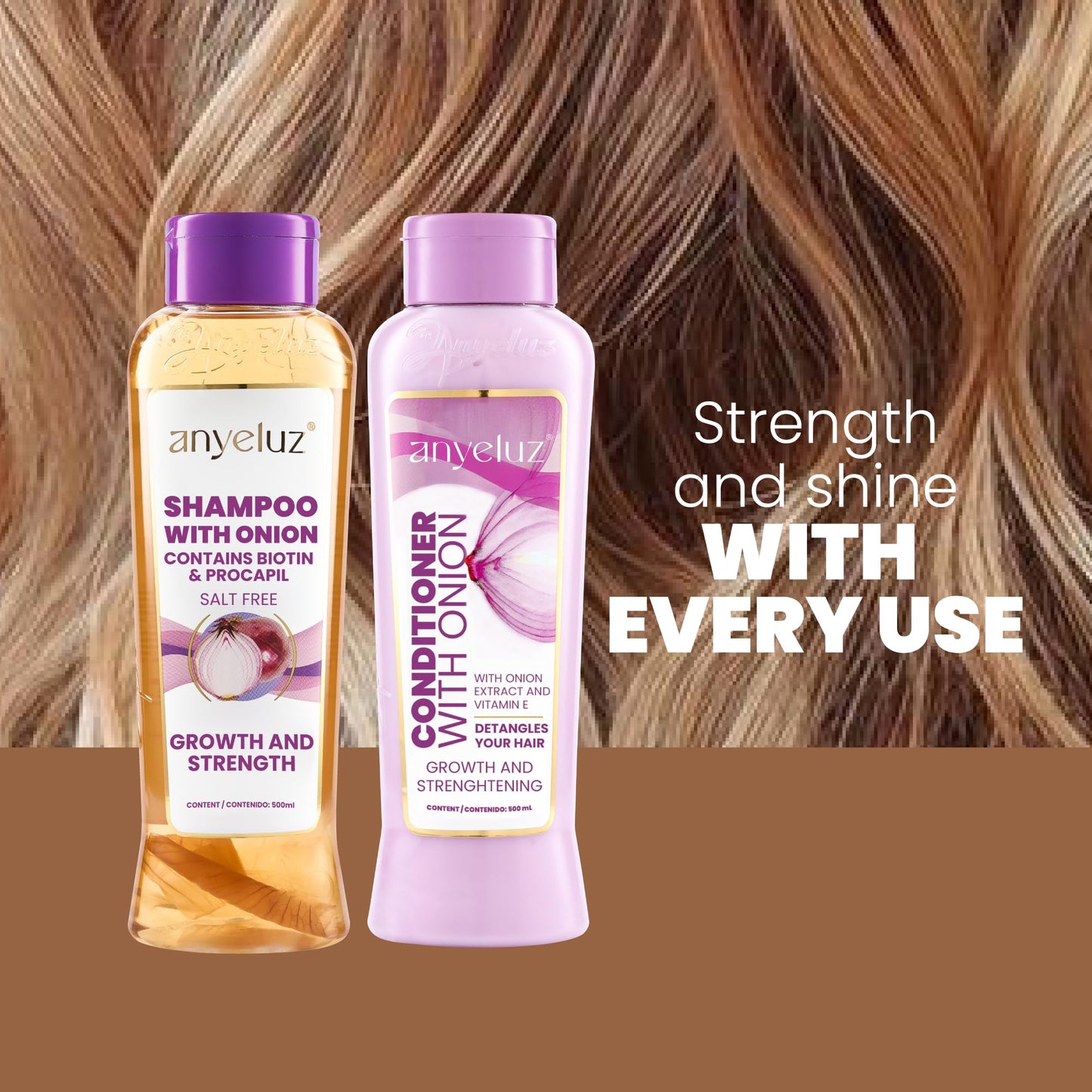Anyeluz Onion Shampoo and Conditioner for Hair Growth with Biotin, Salt and Paraben Free Hair Care Duo with Keratin and Botanical Extracts for Stronger Softer Hair