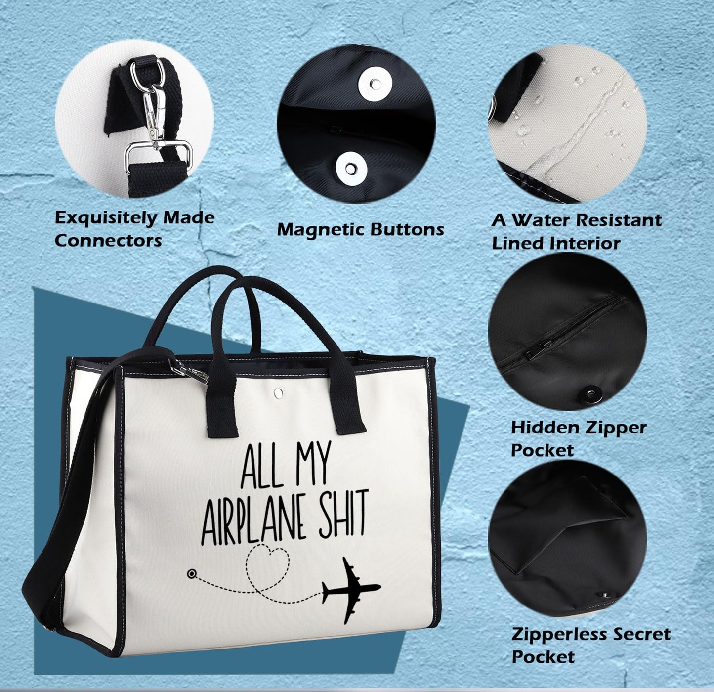 XYANFA All My Airplane Sh*t Accessory Pouch Traveler Makeup Bag Charger Pouch Flight Attendant Cosmetic Bag (AIRPLANE SH*T tote bag)