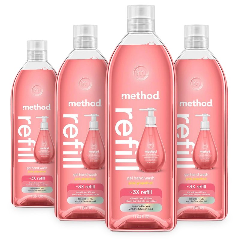 Method Gel Hand Wash Refill, Pink Grapefruit, 34 oz (Pack of 4) (Packaging May Vary)