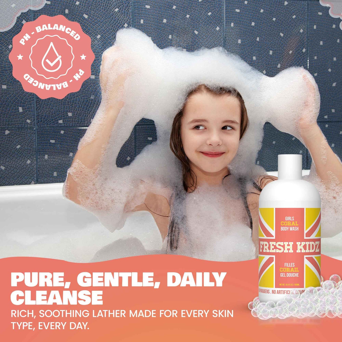 Fresh Kidz Body Wash 16.9 fl.oz. and Stick Deodorant 2.65 oz for Kids and Teens - Girls "Coral" Set