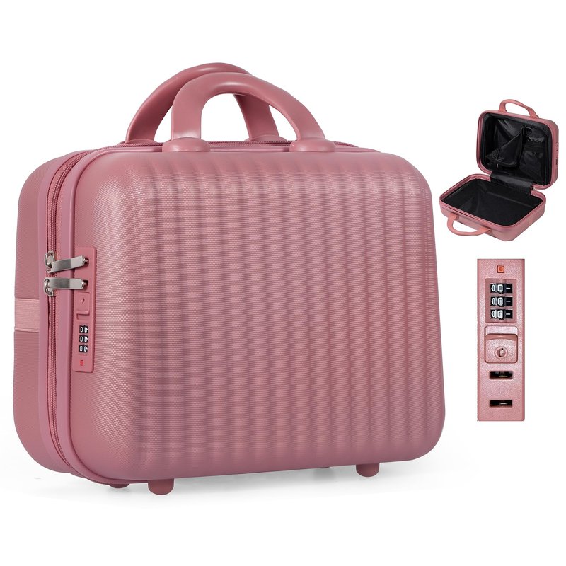 JZRTravel 14 Inch Makeup Train Case with Lock Hard Shell Cosmetic Travel Case w Elastic Strap, ABS Portable Toiletry Bag for Toiletries Make up Storage Case Gift for Women Adult