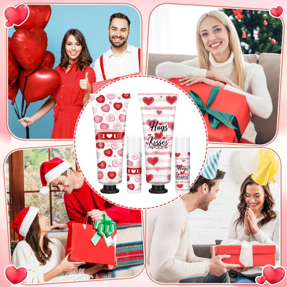 Demissle 24 Sets Bulk Hand Cream & Lip Balm Party Favors for Women – Red Heart Candy Moisturizing Hand Lotion Set, Mother's Day Basket Stuffers Gifts, Teacher & Coworker Appreciation Goodie Bags
