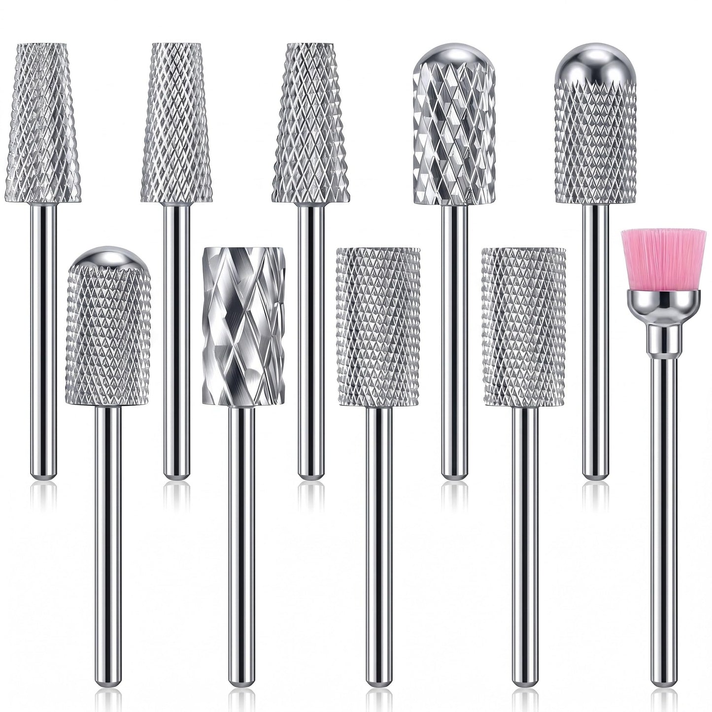Honoson 10 Pcs Nail Drill Bits Set, 3/32 Inch Cuticle Tungsten Carbide Bit for Nail Drill Nails, File Remove Acrylic Gel Polish Manicure Pedicure Tool for Salon Home Supplies(Silver)