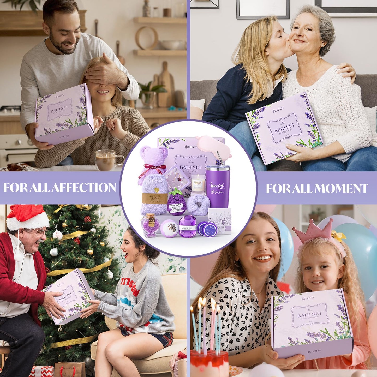 Briney Gift Baskets for Women, Mothers Day Gifts for Friends, Purple Birthday Valentines Women Day Easter Gifts Lavender Care Package Spa Basket for Girlfriend Wife Mom Sister
