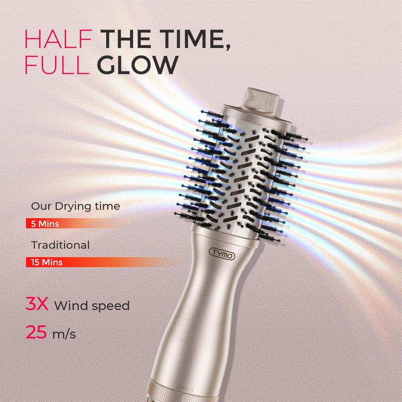 TYMO 2.0 Hair Blow Dryer Brush - Blowout Hot Air Brush, One Step Volumizer, Upgraded 2 Inch Oval Barrel Roller Curling Styler, 3X Faster Drying, 0.6 lb Lightweight, Straightener Curling in One, Gold