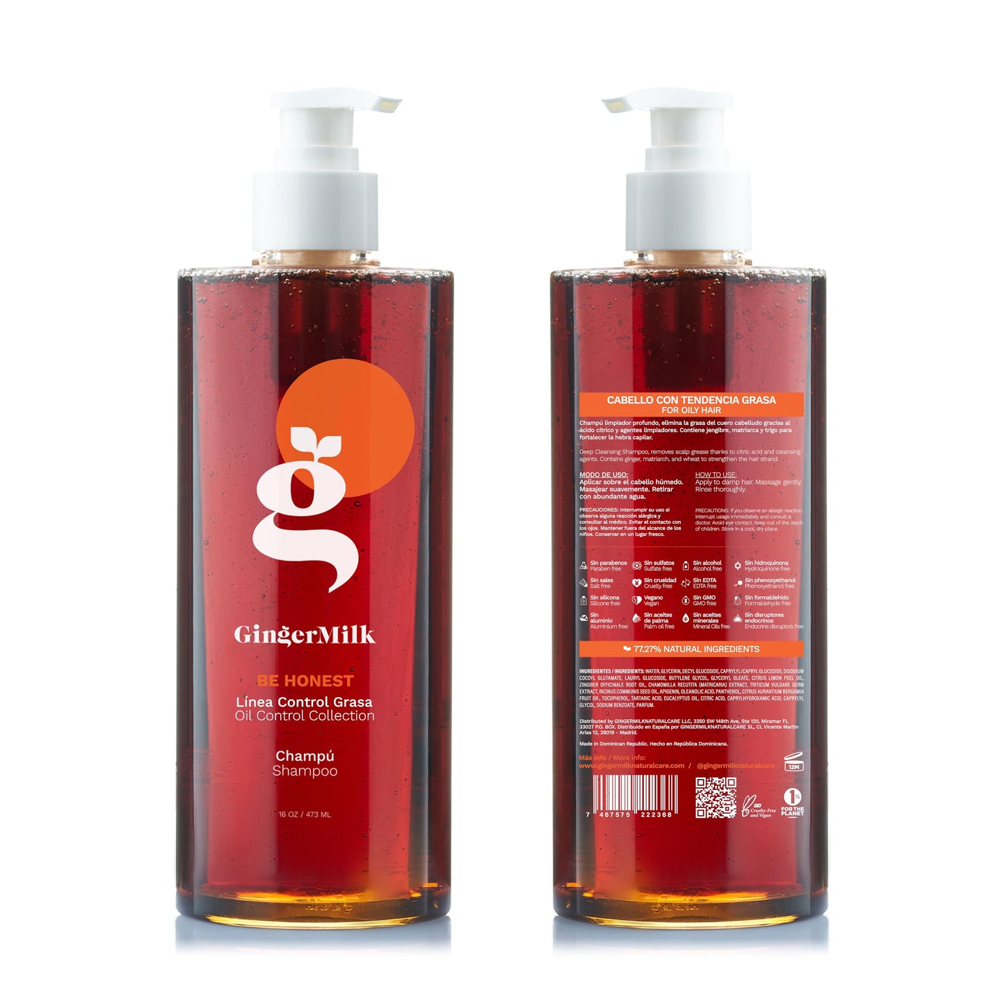 GINGER MILK - Daily use shampoo for all hair types. Controls hair loss and stimulates hair growth with a potent ginger-based formula | 16oz | Be Honest