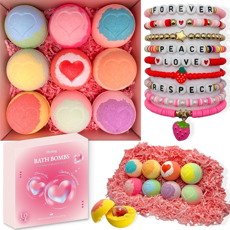 Kids Bath Bombs with Surprise Inside - 9 Heart Imprint Bath Bombs for Girls | Toddler Gifts for Ages 3-8