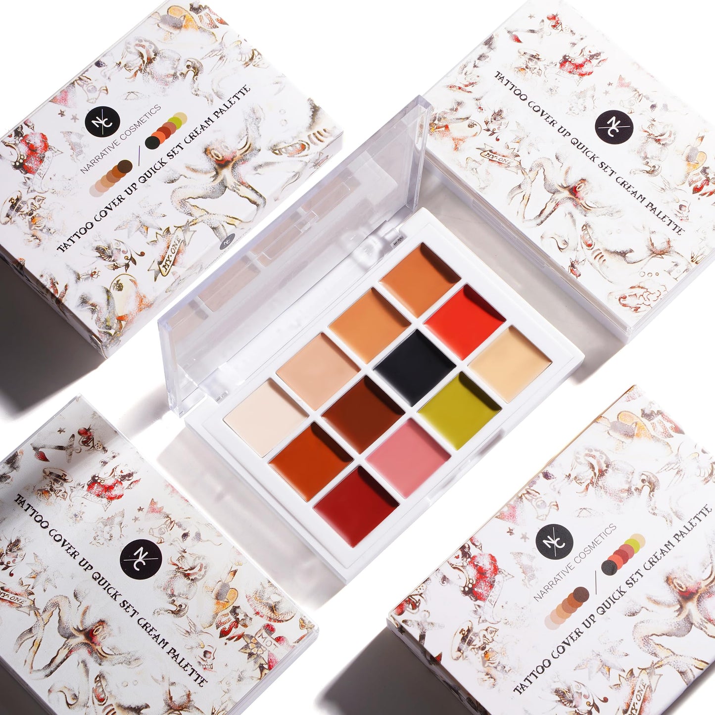 Narrative Cosmetics 12-Color Tattoo Cover Up Makeup Palette | Quick-Set Waterproof Cream Concealer for Tattoos, Scars & Blemishes | Long-Lasting, Smudge-Proof Formula for All Skin Tones