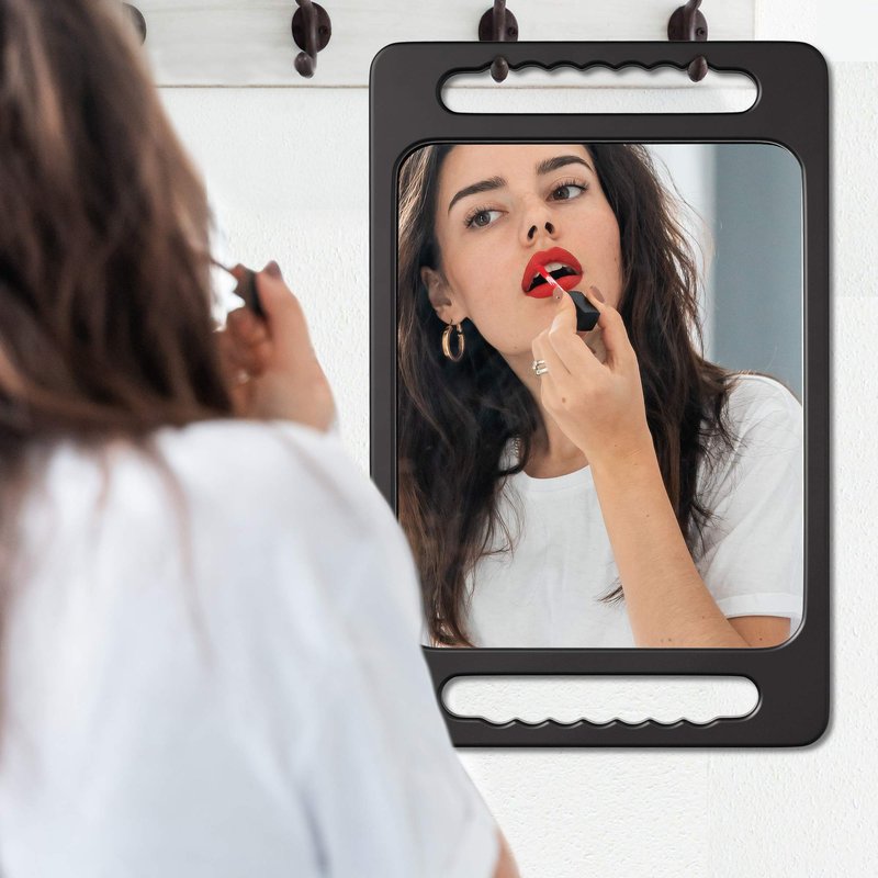 TASALON Unbreakable Hand Mirror with Double Handle - Large Handheld Barber Design for Hair and Beauty Salon - Durable Hand Held for Barbershop - Lightweight Haircut Mirror with Double Handgrip