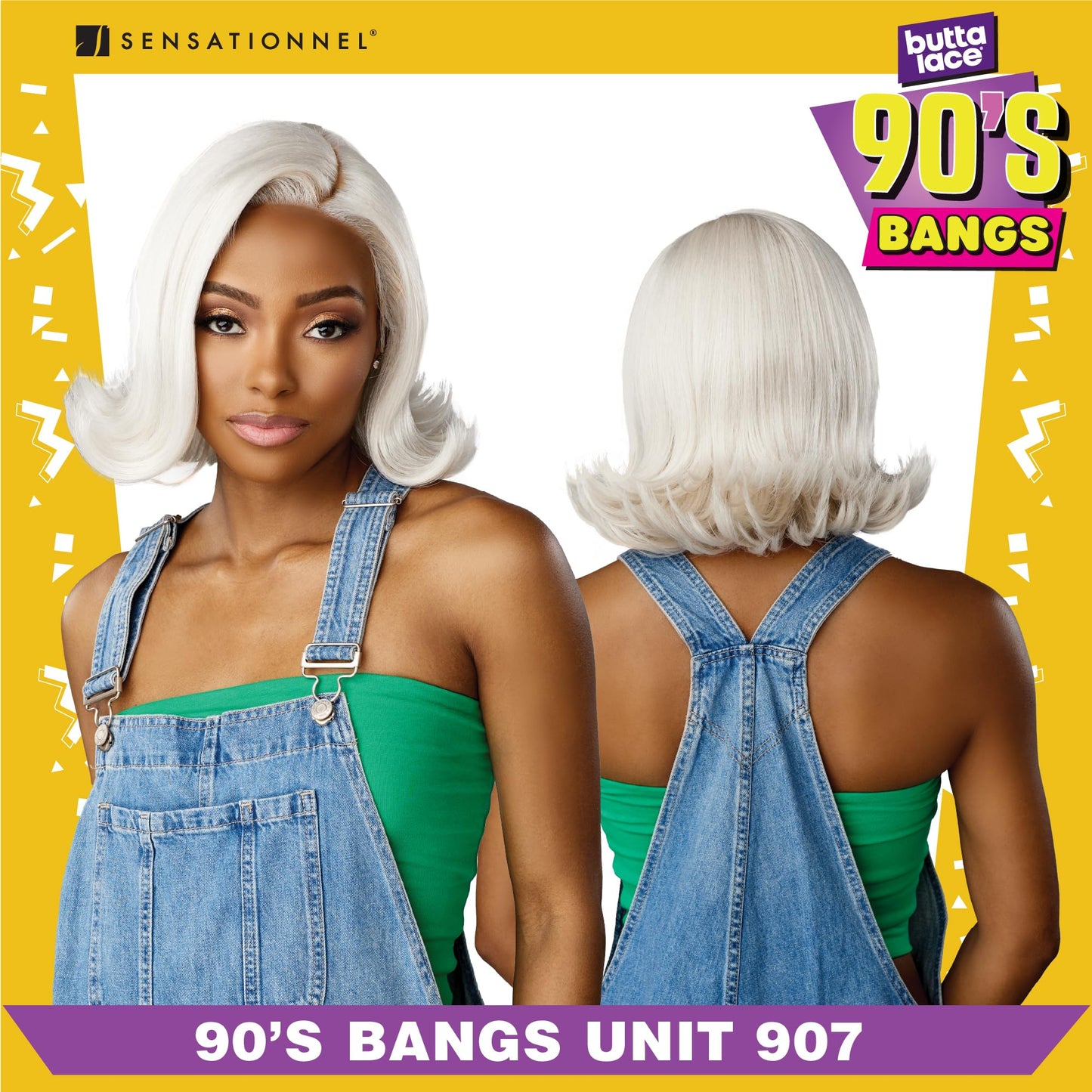 Sensationnel Butta Lace 90Sbangs Wigs - Unit 907 Glueless Wide Deep Part Synthetic Preplucked Hairline (BEIGEBLONDE)