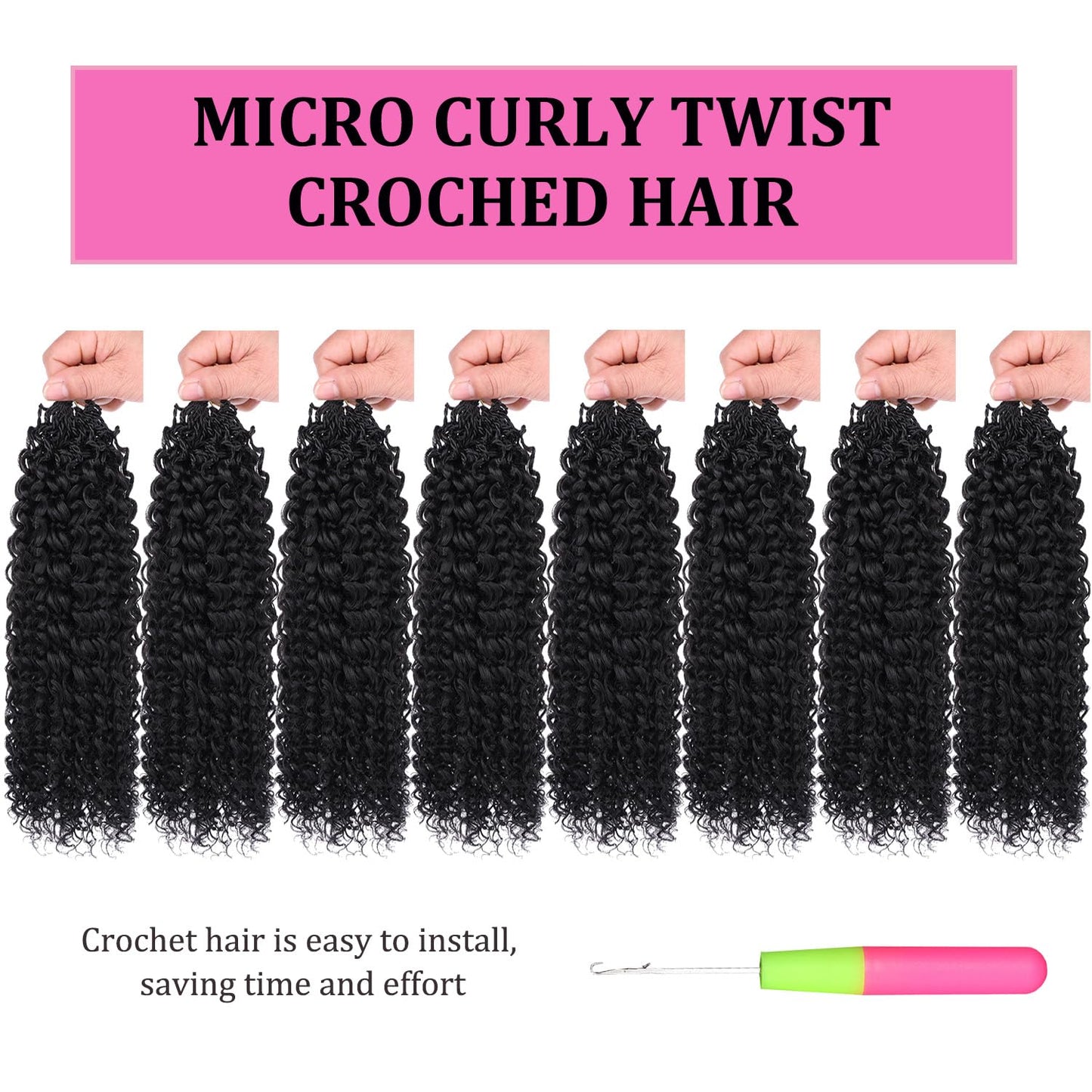 Leeven Pre Looped Micro Kinky Curly crochet Hair 14 Inch 8 Packs Black Micro Curly Braiding Hair For Mini Passion Twist (1B#)