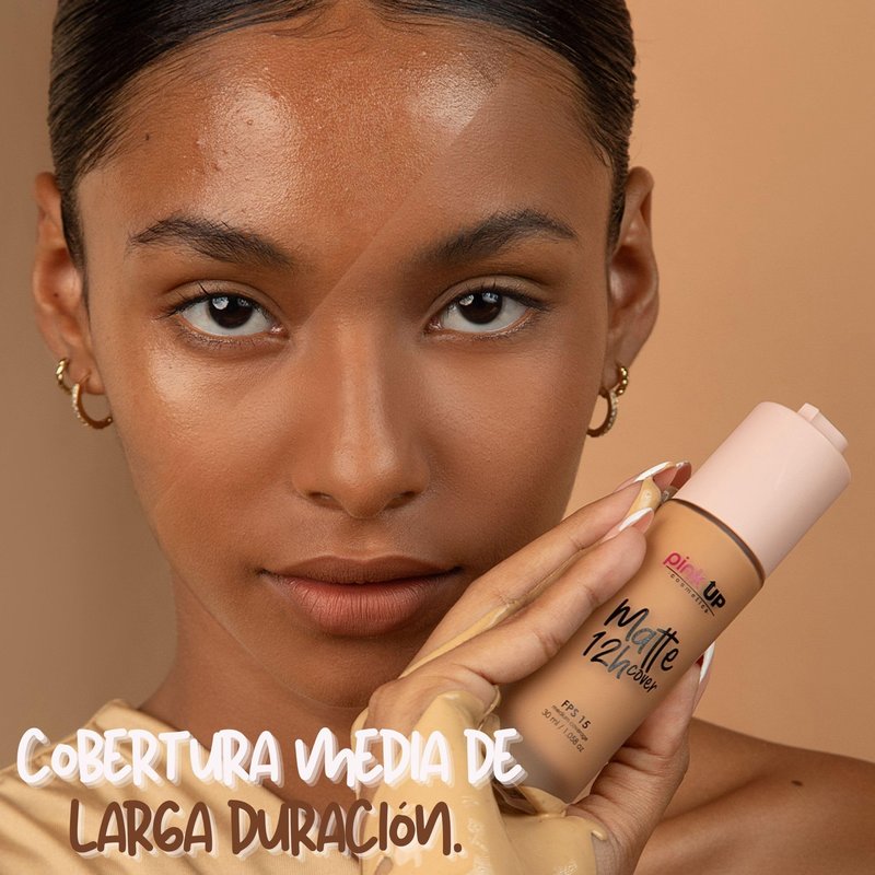 Pink Up | Matte Cover | Liquid Makeup with SPF 15| 12-hour matte wear | Medium coverage for oily skin | Makeup | Foundation | Lightweight texture | Beige shade | Model PKMHR300