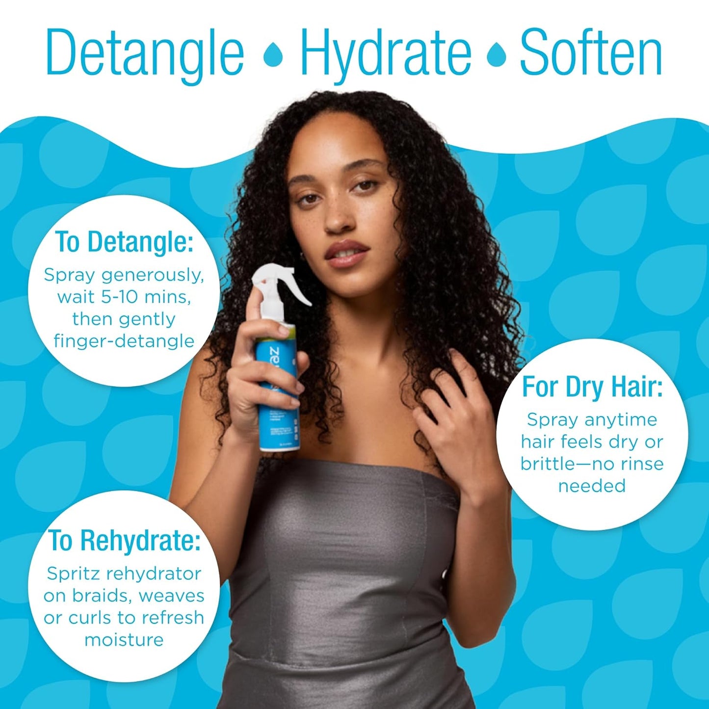 Curly Hair Detangler Spray - Natural Leave-In Conditioner for Kids & Adults | Softens Dry, Damaged Curly Hair - 8 fl oz