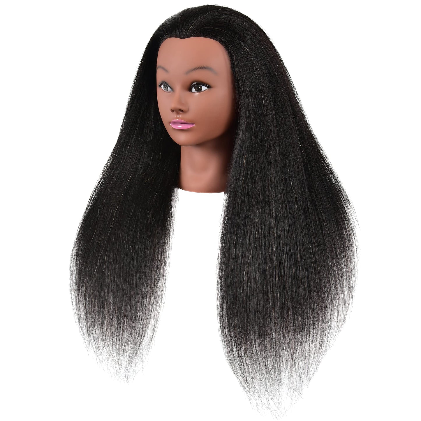 LOHXINHAIR 30 Inch 100% Real Human Hair Mannequin Head Manikin Manican Training Doll Head with Stand for Hairdresser Practice Braiding Styling Bleaching Dyeing Curling Cutting Dark Black