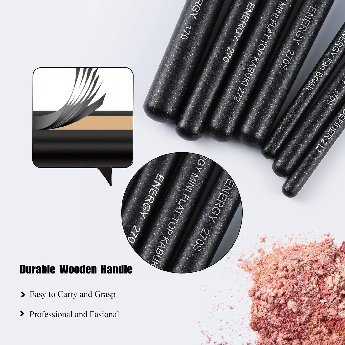 ENERGY Makeup Brush Set 7PCS Premium Synthetic Foundation Powder Bronzer Blush Contour Highlighter Eye Shadows Concealer Eyebrow Blending Makeup Brushes with Travel Case