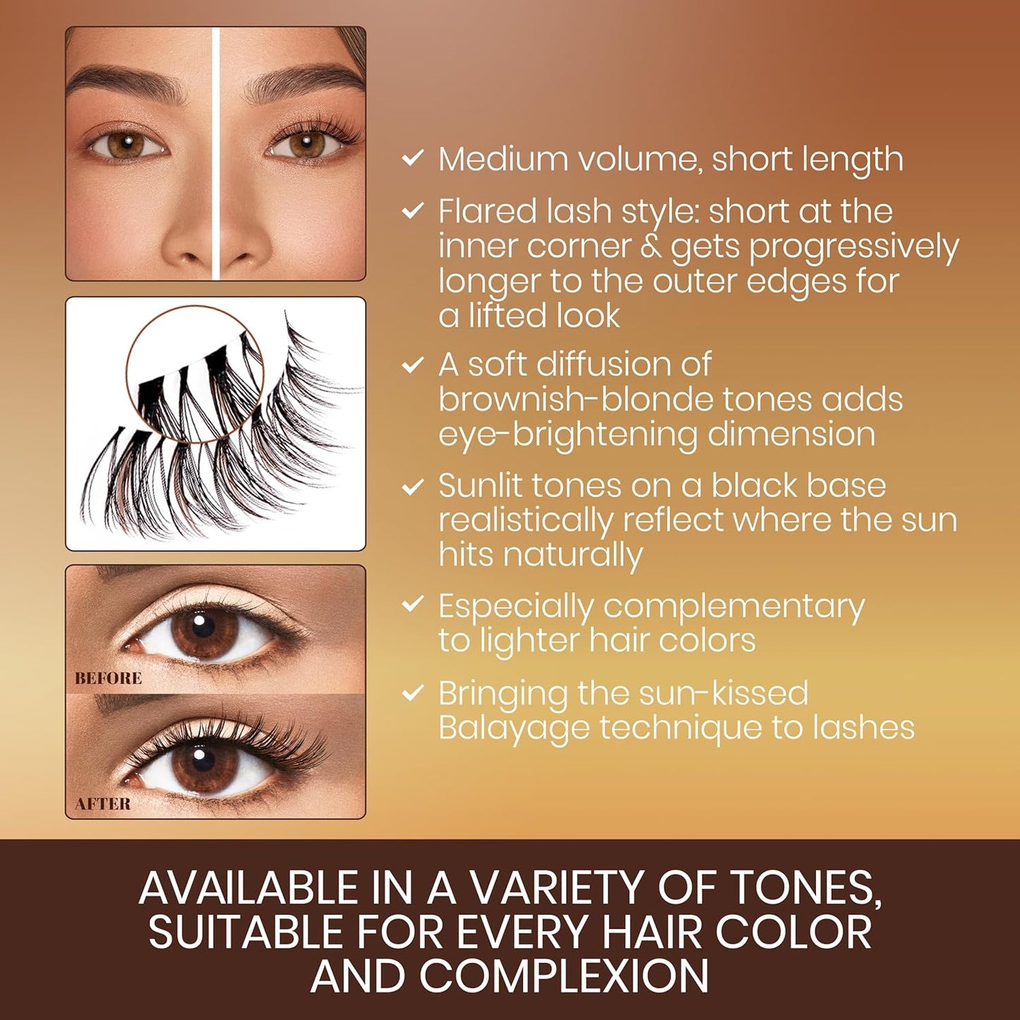 Ardell Balayage Wispies False Eyelashes - Bronde Brown Wispy Strip Lashes, Natural Look, Lightweight, Reusable | 4 Pack