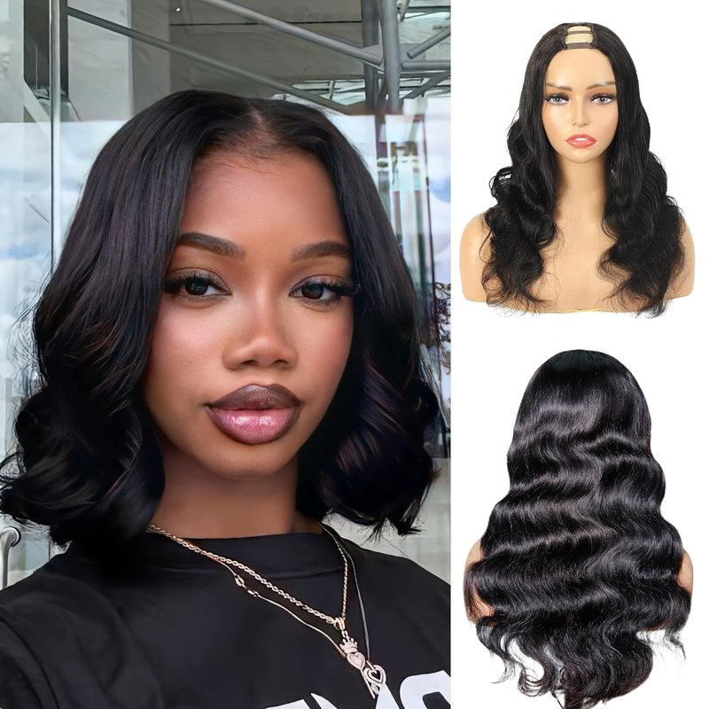U Part Human Hair Wig - Body Wave Glueless Wig for Black Women | 14 Inch, 180% Density, Beginner Friendly