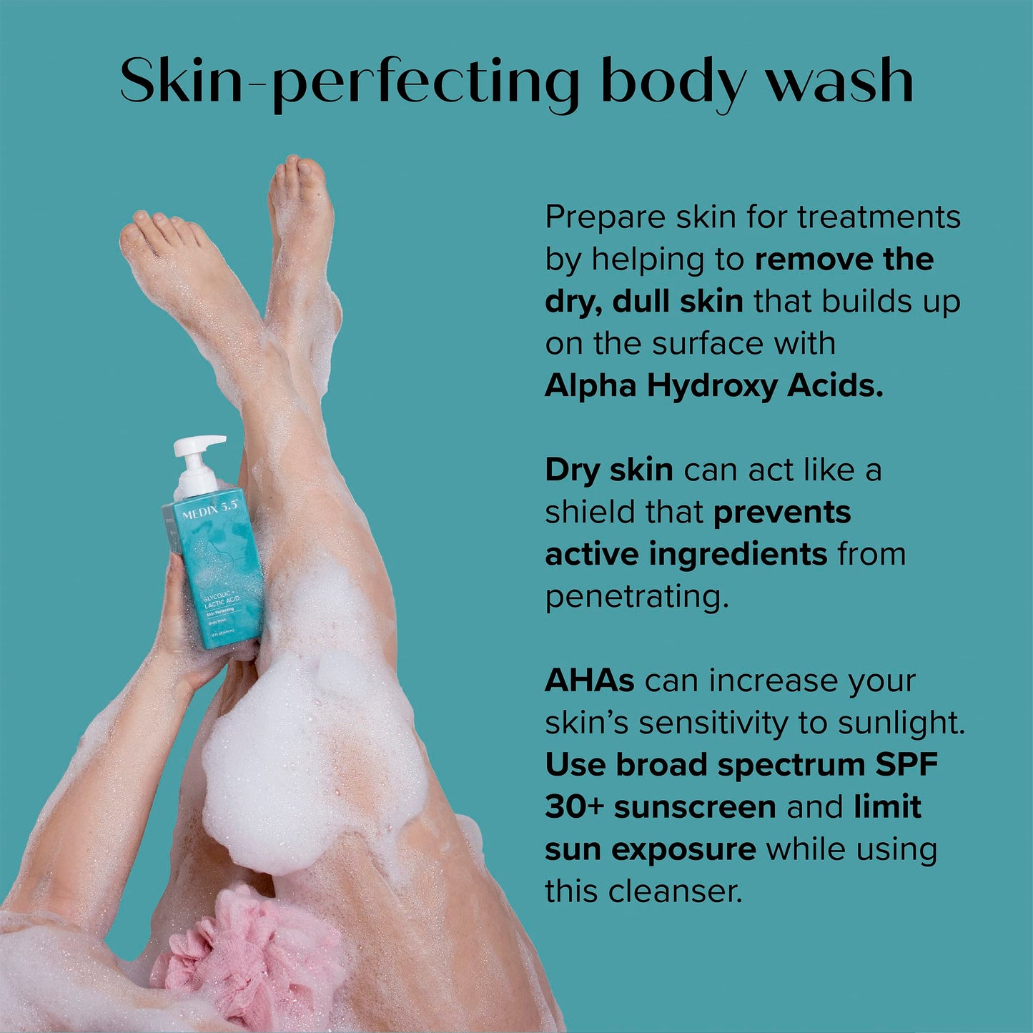 MEDIX 5.5 Glycolic Acid + Lactic Acid Exfoliating Body Wash Gel | KP Bump Eraser | AHA Exfoliant Skin Care Body Cleanser | Keratosis Pilaris & Acne | Anti Aging AHA Foaming Body & Face Wash, 15 Fl Oz