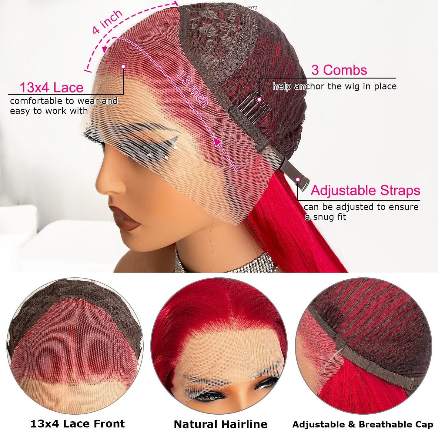 JPIKAQIU Red Wig Lace Front Wigs Red Hair Synthetic Lace Front Wigs for Fashion Women Long Straight Hair Glueless Lace Wigs 24 Inch
