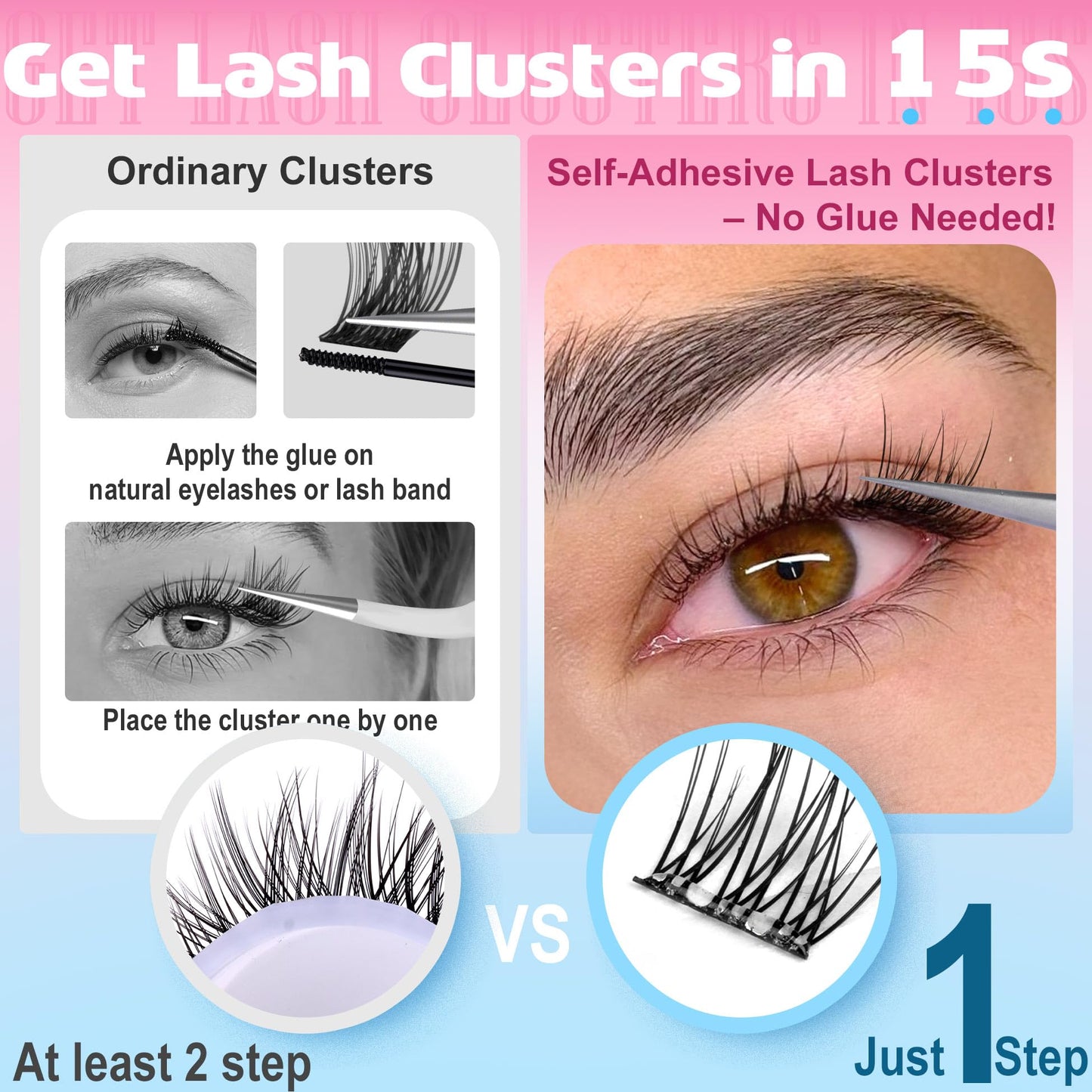Self Adhesive Eyelashes Natural Self Adhesive Lash Clusters 9-12MM Wispy Eyelash Clusters No Glue Needed Cluster Eyelash Extensions Waterproof Pre glued Individual Lashes Extension by TNFVLONEINS
