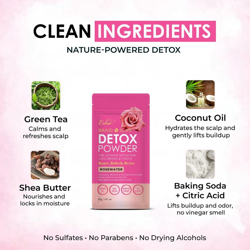 Esha Braid N Slay Detox Powder – Scalp Cleanser for Braids, Locs & Twists – Removes Buildup, Odor & Prewashes Synthetic Hair – Non-Stripping, Soothing, 907g (32 Fl Oz, UNSCENTED)