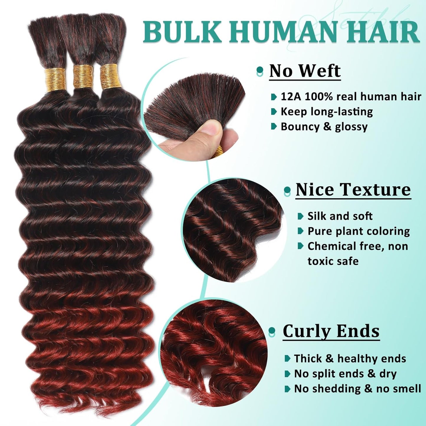 Ombre Human Braiding Hair - 14 Inch Deep Wave Bulk for Knotless Bohemian Braids | 3 Bundles T1B/350