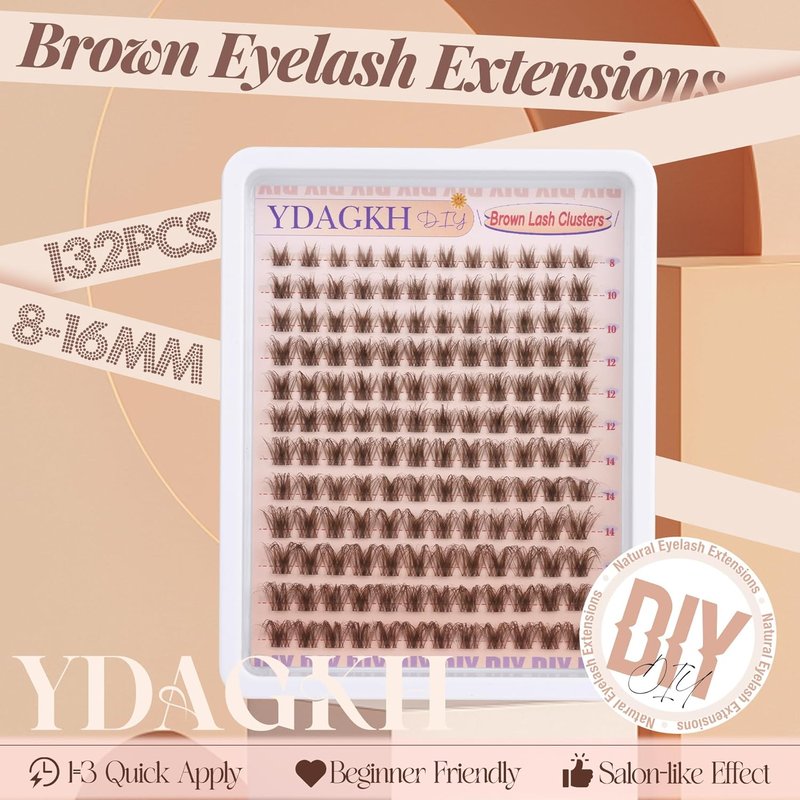 Natural Brown Lash Clusters - Wispy Eyelash Extensions with Invisible Band | 8-16mm D Curl Individual Lashes