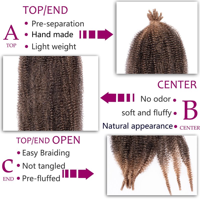 ZRQ 24 Inch Springy Afro Twist Hair 8 Packs Wine Red Marley Crochet Braiding Hair For Distressed Locs Synthetic Pre-Separated Spring Twist Hair Extension For Black Women 8 Strands/Pack (BUG#)
