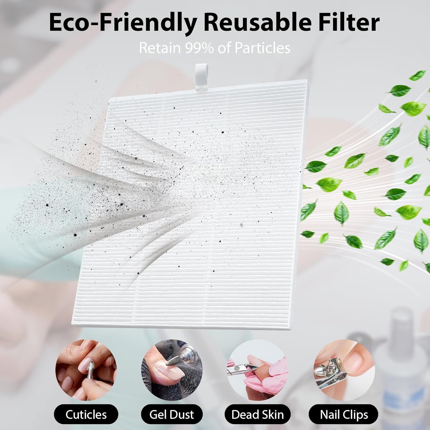 Nail Dust Collector - Quiet & Powerful 8000 RPM Suction for Home & Salon | Compact Design with Reusable Filter