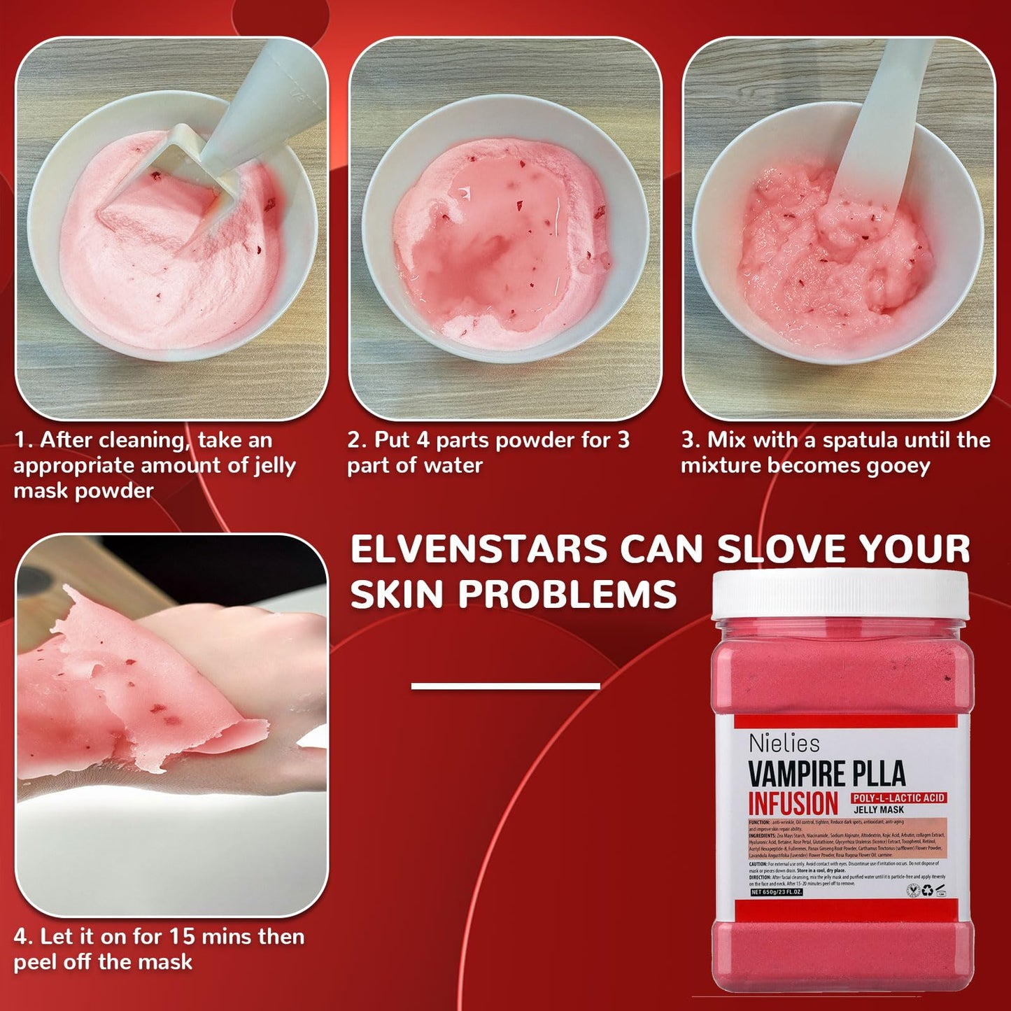 Nielies Jelly Masks for Facials Professional- Vampire Peel-Off Jelly Mask Set, Face Mask For Instant Hydration For Moisturizing, Smoothing (Vampire)