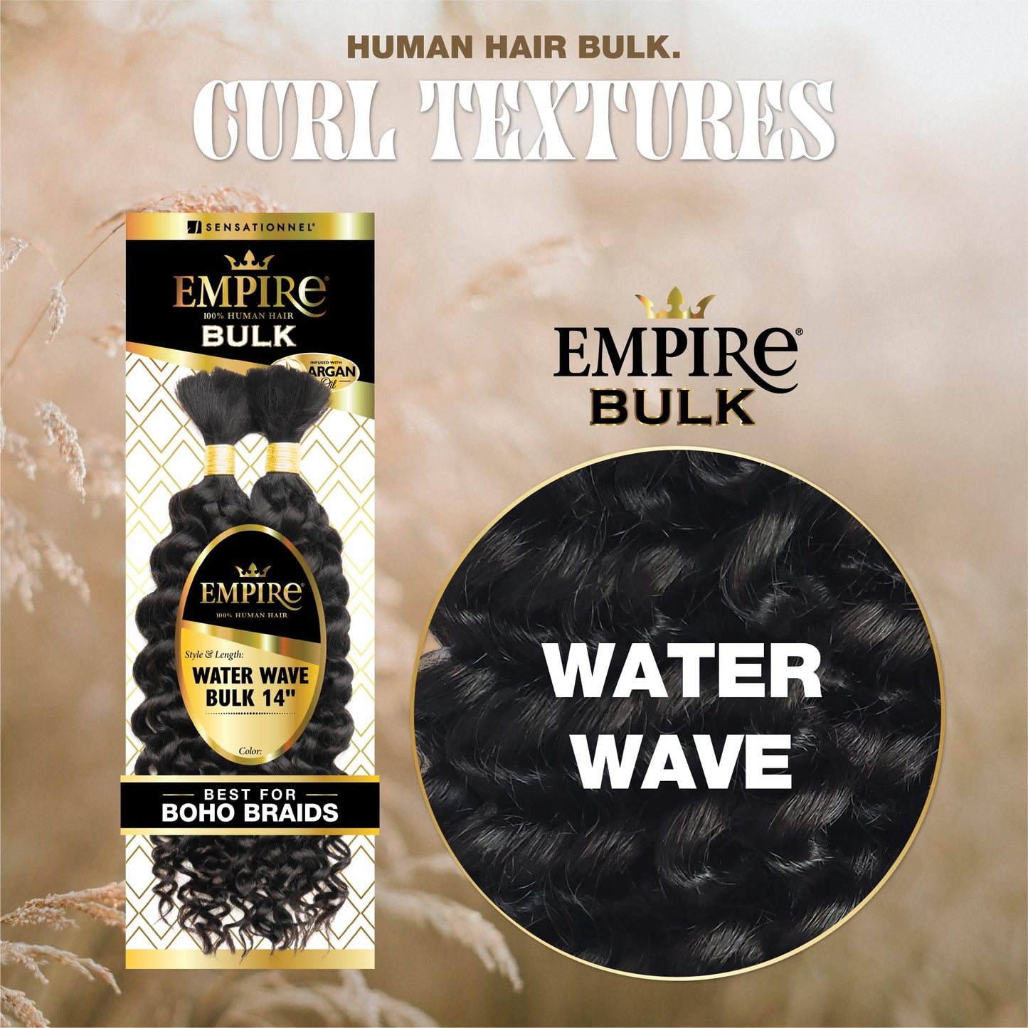Sensationnel Empire Bulk Braiding – Water Wave Human Hair Braids for Knotless Boho Box or Curly Loosewave Styles 1 pack (14 inch, 1B OFFBLACK)