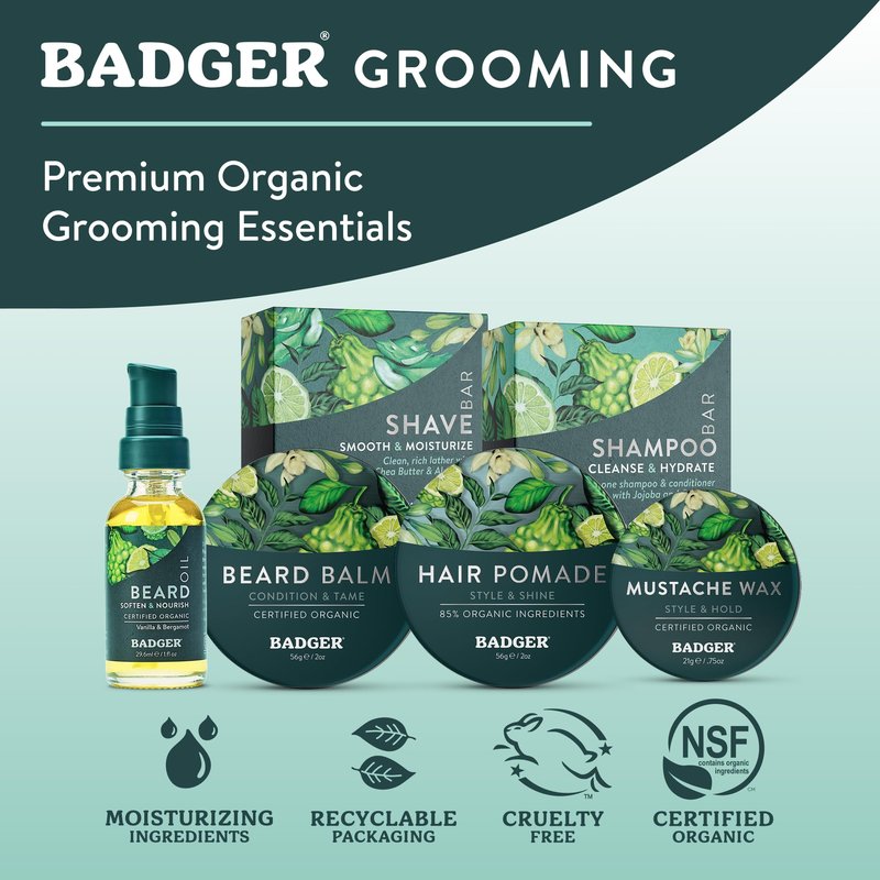 Badger Beard Grooming Kit, Organic Beard Oil Bottle + Organic Beard Balm Tin, Subtle Masculine Scent, Organic Mens Beard Care for Healthy Beard Growth, 2-Pack