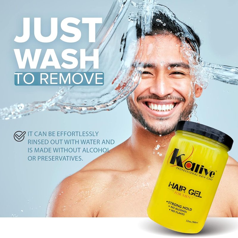KALIVE Men's Hair Styling Gel - Strong Hold & Light Shine | 32 oz, Fresh Scent, No Flaking