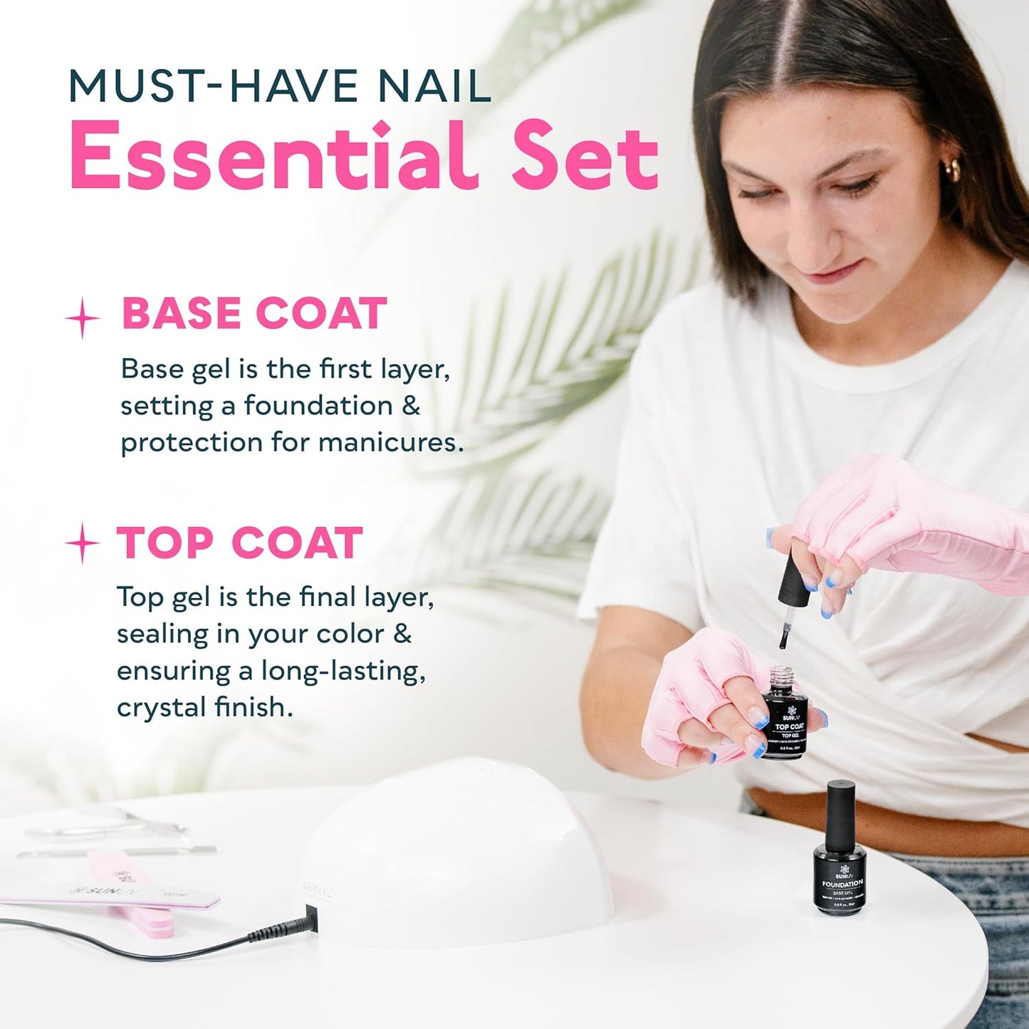 SUNUV UV Light for Nails - 15ml Top & Base Coat Gel Polish Set for Home & Salon Use