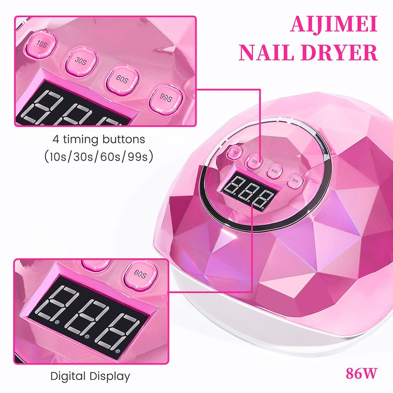 AIJIMEI UV LED Nail Lamp Nail Dryer Nail dryers for Gel and Regular Polish 86W Fast Drying Gel Polish Adjustable 4 Time Presets Smart Sensor (Pink)