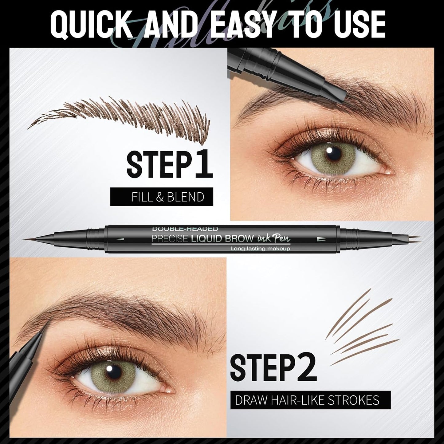 Eyebrow Pencil - 2-in-1 Dual-Ended Microblading Pen with Double-Brush Tip | Long-Lasting Waterproof (Black Brown)