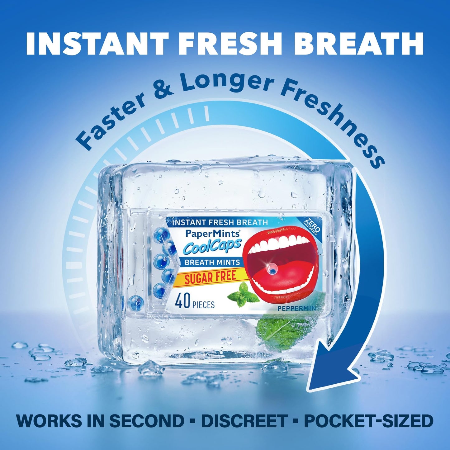 Papermints Coolcaps Liquid Burst Breath Mints. Dual-Action for Instant Fresh Breath + Gut Odor Control – Peppermint Flavor, Sugar Free, 0 Calories, Pocket Size - 4 Pack of 40 pieces - 160 Total