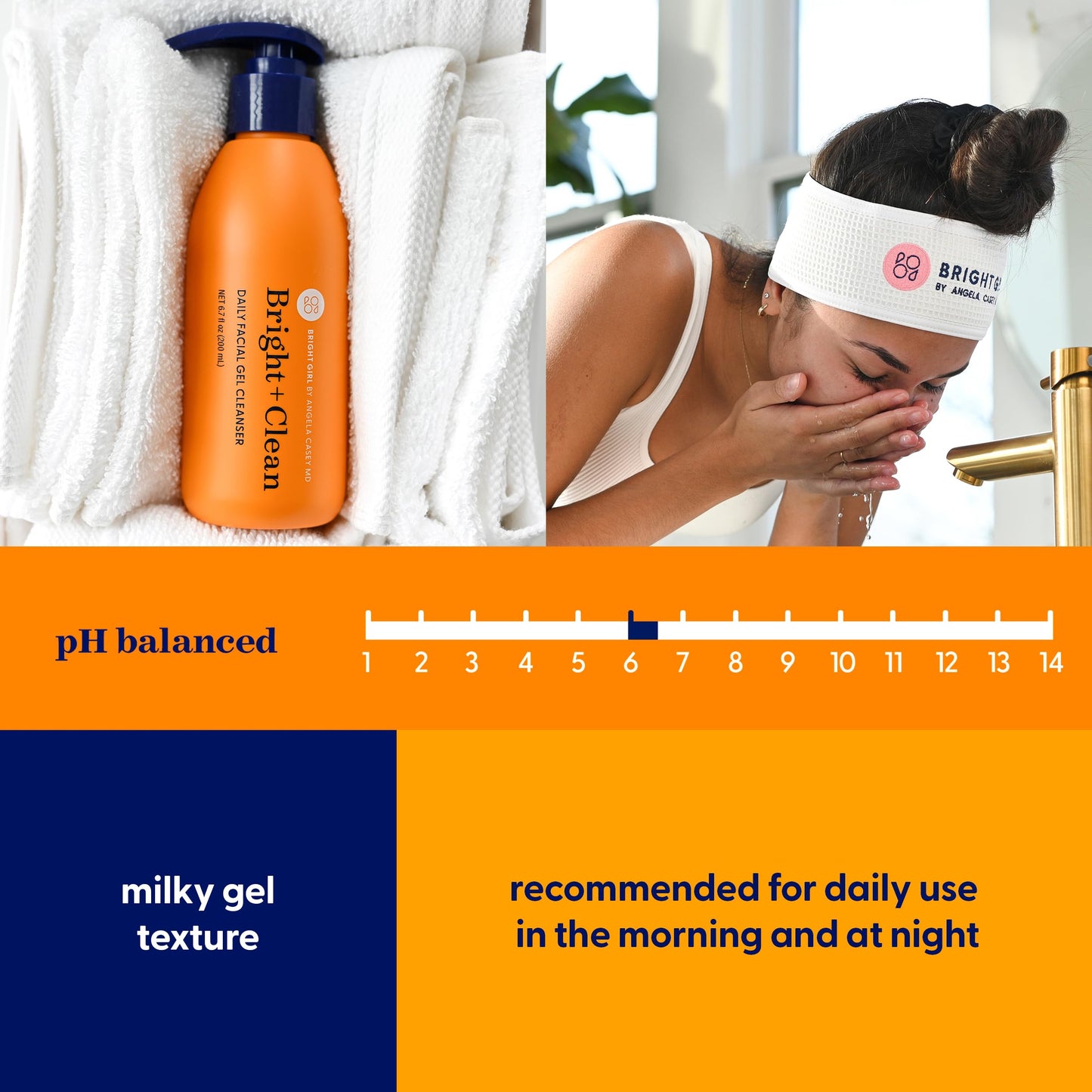 Bright+Clean Gel Facial Cleanser for Sensitive Teen Skin - Gentle pH Balanced Face Wash with Aloe Allantoin Coconut Oil, Clean 6.7oz