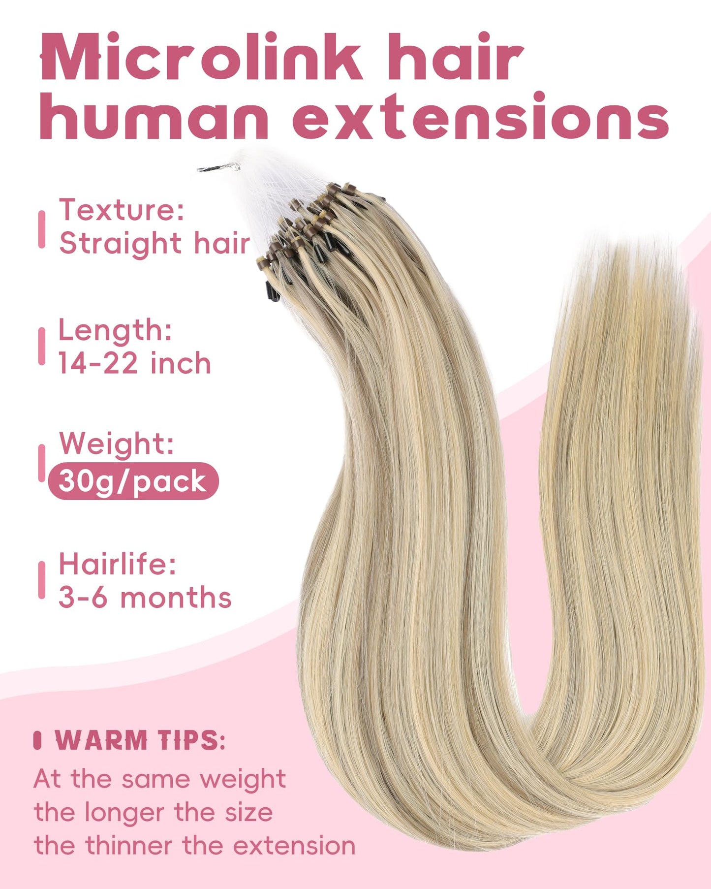 KiiKiiGirl Microlink Hair Extensions Human Hair,14 Inch #16/60 Blonde Highlight Golden Mixed Grayish Brown Micro Loop Microbead Micro Link Hair Extensions Human Hair Invisible Straight 30g/43s