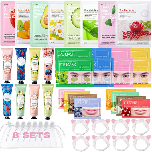 48 Pcs Spa Party Supplies for Girls,Spa Party Favors, Facial Masks,Under Eye Patches,Hand Cream, Lip mask,Headband,Sleepover Party Baby Shower Favors,Spa Day Kit Pool Party Birthday Gifts for Women