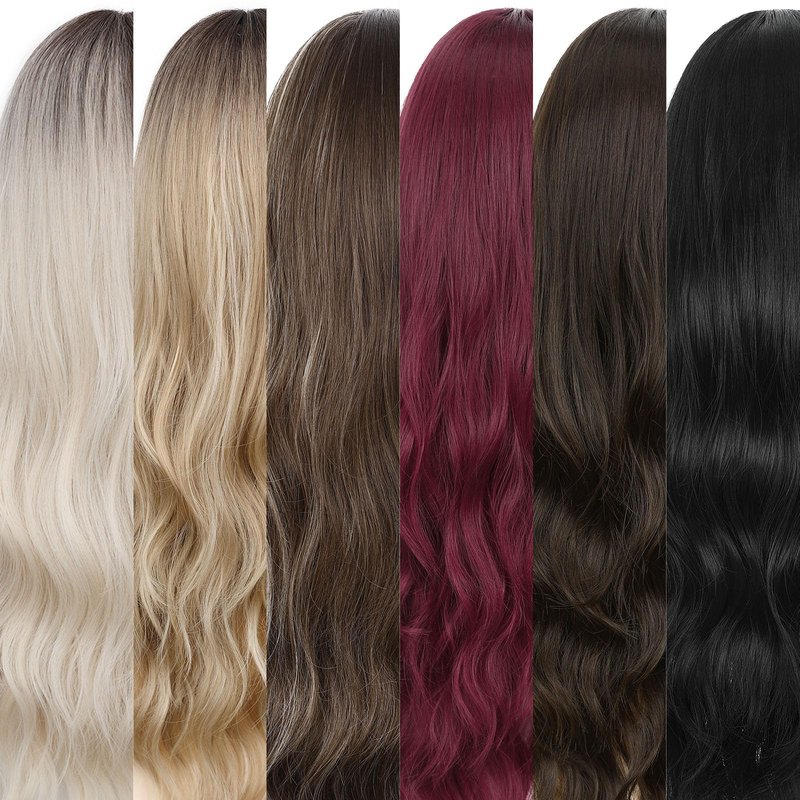 WIGNEE Long Red Wig Middle Part Dark Red Wig 26 Inches Long Wavy Wigs for white women Natural Looking Wavy Wig For Women Daily Party Use(Burgendy)